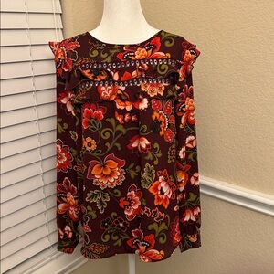 LOFT Floral Print Long Sleeve Blouse Women's Small